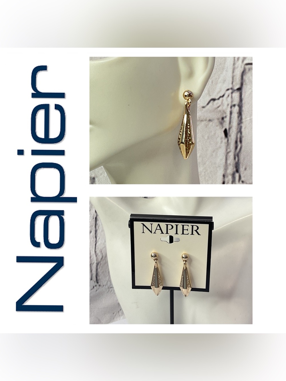🌟🌟 Napier Gold Faceted Teardrop Dangle Earrings